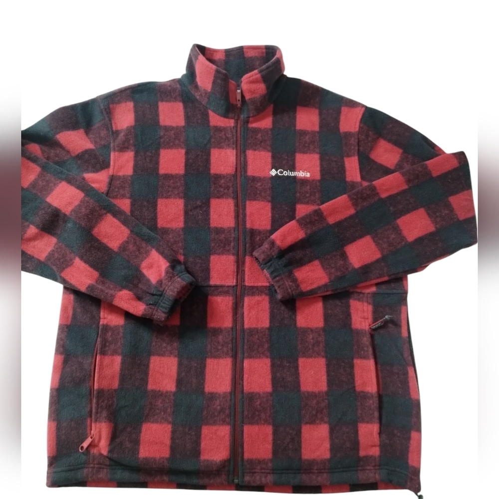 Columbia Steens Mountain Fleece Full Zip‎ Men's Jacket L Red Lumberjack Flannel